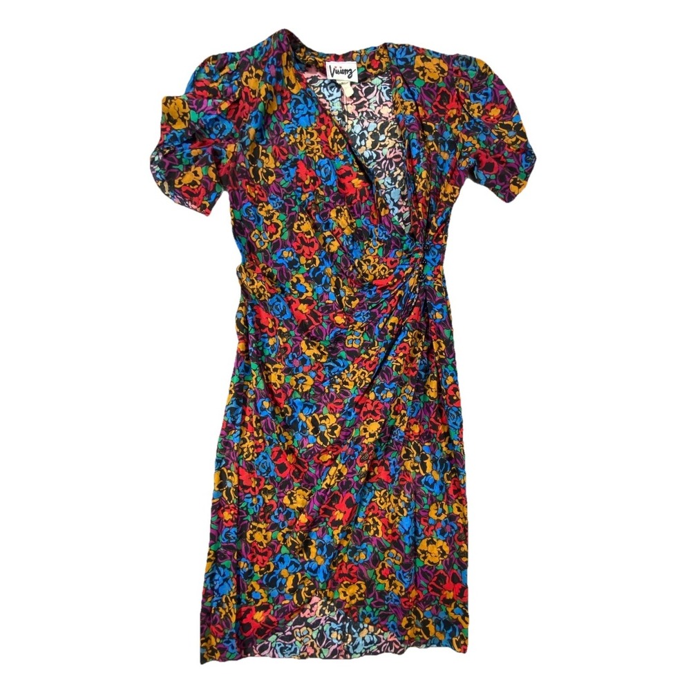 Vintage Visions California Wrap Dress Womens Small All Over Floral Classic Party